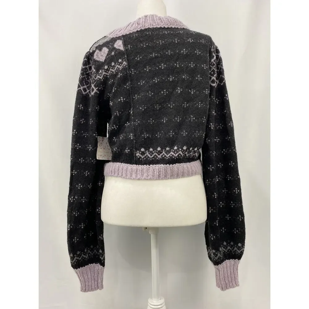 Free People Snow Globe Pullover Sweater Onyx Combo Size S A1453